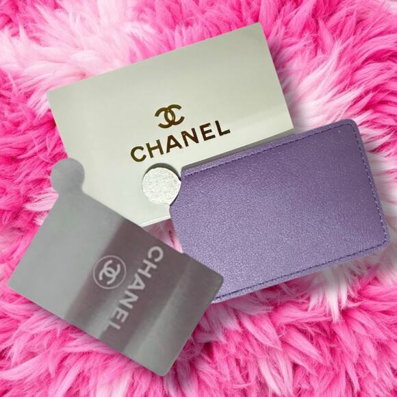 New With Box Lilac Elegant Embossed Chanel Card Holder/Mirror - Picture 3 of 3